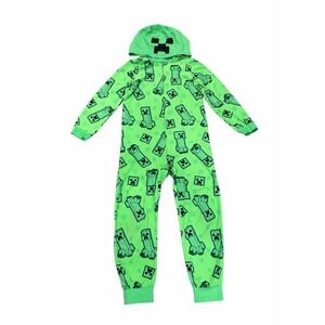 Minecraft Boys Pajamas One Piece Suit Full Zip 10-12 Green Halloween Costume